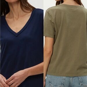 2-Michael Stars Navy and Olive Short Sleeve V neck Tees
